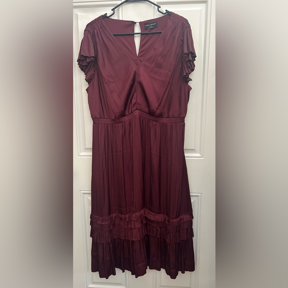 Lane Bryant Maroon Flutter -Sleeve Shirred Midi Dress - Picture 5 of 8